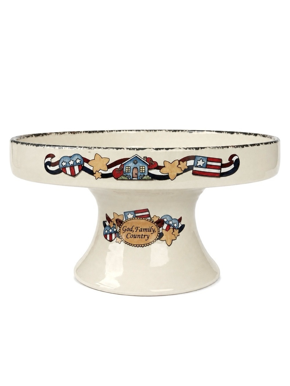 Vintage Pedestal Serving Dish | Americana Patriotic Cake Stand | Made in USA